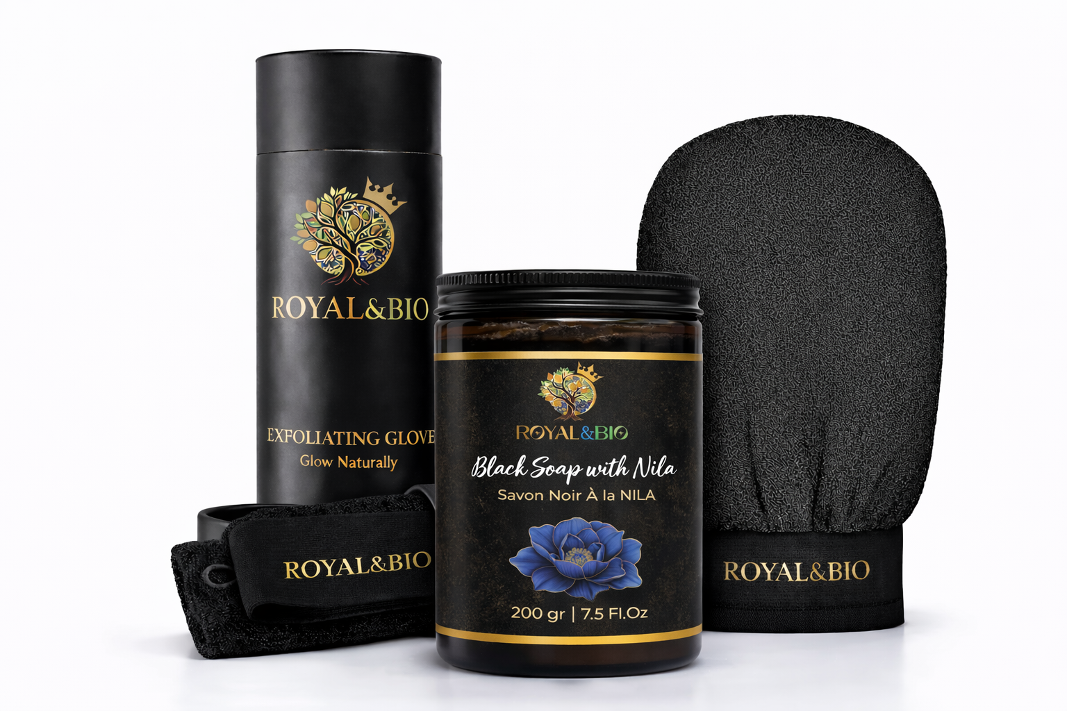 Royal Hammam Duo | Black Soap + Exfoliating Glove — ROYAL&BIO